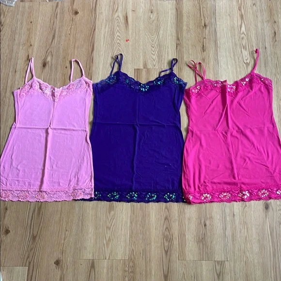Lot of 3 Bozzolo embellished pink purple camis - Picture 1 of 4